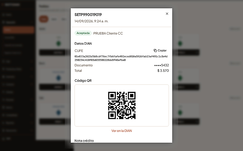 Captura real del módulo Facturación DIAN de ResttoDash